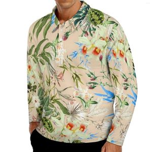 Polos homme Floral Chic imprimé Polo automne fleurs et feuilles décontracté à manches longues col Cool motif surdimensionné T-Shirts