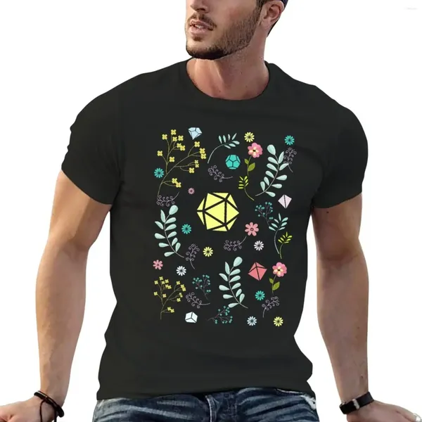 Polos pour hommes fleurs plantes et plantes succulentes ensemble de dés polyédriques T-Shirt vêtements esthétiques noirs t-shirts surdimensionnés pour hommes