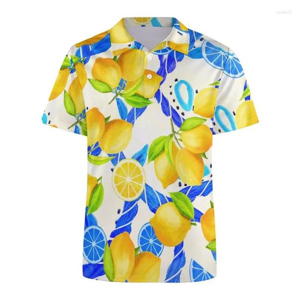 Fruits de polos masculins Bananas Pineapple 3D Polo Polo pour hommes Avocado Lemon Graphics Côtes courtes