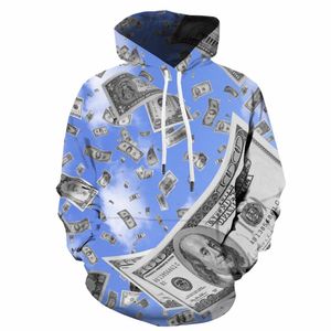 Polos para hombre Sudaderas con capucha divertidas Patrón de billete de dólar Impreso en 3D Ropa de calle Sudadera de primavera y otoño Chaqueta unisex 230629