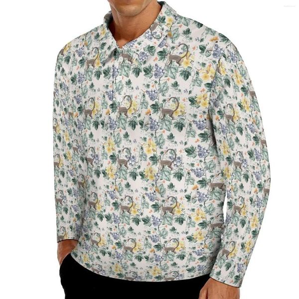 Polos para hombre, camisetas informales divertidas con mono, Polos con estampado Floral, camisa Vintage para hombre, ropa gráfica de manga larga de otoño, talla grande