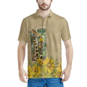 Polo's voor heren grappig giraf zonnebloempatroon mode kleding polo shirt korte mouwen revers van hoge kwaliteit ademende slanke zomer top 230308