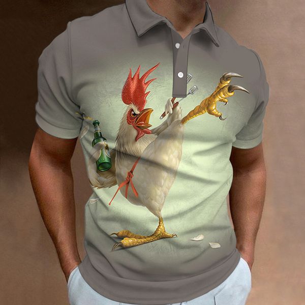 Herren Polos Funny Herren Polo Shirt Summer Fashion Streetwear Chicken Muster Shirt übergroß
