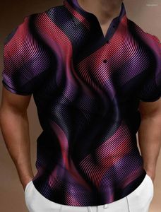 Polos pour hommes Ligne géométrique Polo pour hommes 3D Imprimer Casual T-shirts à manches courtes Été Col rond Pull en vrac Cool Tops Mode Streetwear