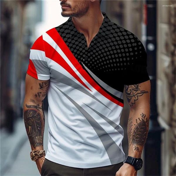 Polos para Hombre Geometría Moda Casual Camisa con Estampado 3D Vacaciones en la Calle Ir Polos de Manga Corta Rojo Azul Verano Solapa Microelástica