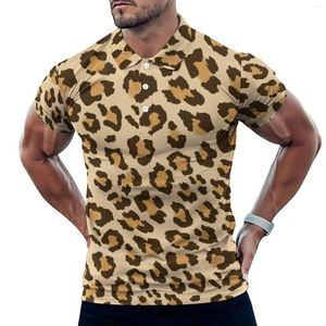Heren PoloS Gold Leopard Casual Polo Shirt Animal Print T-shirts korte mouw Grafische dag Y2K Oversized Tops Gift Idea