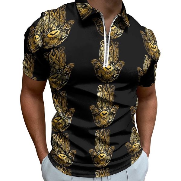 Polos pour hommes Golden Hamsa Hand Polo Shirt Homme Vintage Print Casual Shirt Été Y2K Zipper T-Shirts À Manches Courtes Imprimé Tops Surdimensionnés 230617