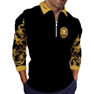 Polos pour hommes Lion d'or Phnom Penh Polo pour hommes à manches longues col rabattu fermeture éclair hauts décontracté streetwear printemps automne mince chemise masculine 221006