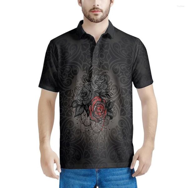 Polos pour hommes Gothic Rose Modèle Été Haute Qualité Hommes Revers Slim Street Manches courtes Sports de plein air Tee Polo Shirt Holiday Beach