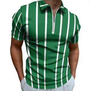 Herenpolo's Groen en wit gestreept Casual poloshirts Verticale lijnen Print T-shirts Heren Grafisch overhemd Zomer Streetstyle Oversized kleding