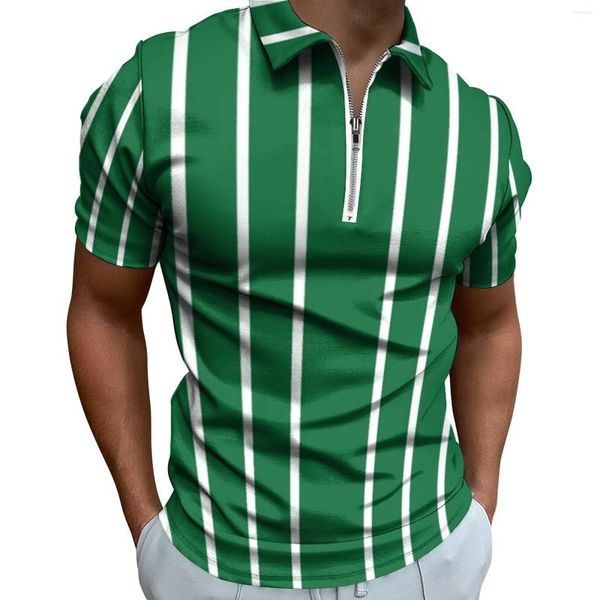 Polos pour hommes Polo à rayures verts et blancs à rayures Casual