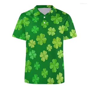 Polo's Green Lucky bladpatroon van heren Polo Shirt Men St. Patrick's Day 3D Print Short Sleeve T-Shirt Women Summer Button Loose Rapel T Shirts