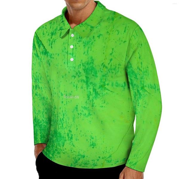 Polos pour hommes Polos imprimés mousse verte Automne Art abstrait Chemise décontractée à manches longues Col rabattu Street Style Design T-shirts surdimensionnés