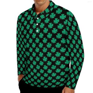 Polos pour hommes vert Shamrock T-shirts décontractés St Patrick's Day Polo homme rétro automne manches longues vêtements graphiques grande taille