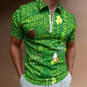 Polos pour hommes Green Shamrock Polos Hommes Mode St Patricks Day Casual 3D Impression numérique Chemise à manches courtes Blouse zippée