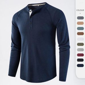 Herenpolo's Grijs Wafel Henley-shirt voor heren Casual Effen Ademend Overhemden van hoge kwaliteit Regular Fit Lange mouwen Basic Tops Tees Homme