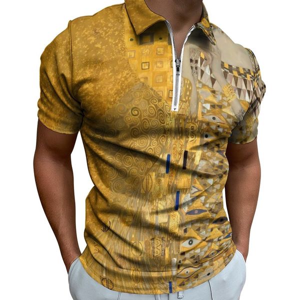 Polos para hombre Gustav Klimt Polos para hombre Adele Casual Shirt Day Y2K Zipper T-Shirts manga corta impresa ropa de gran tamaño 230617