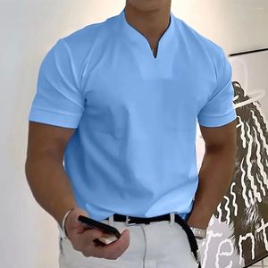 Polos pour hommes vêtements de sport hommes sport T-shirt vêtements musculaires poche en coton élastique à manches courtes été col en v Polo homme