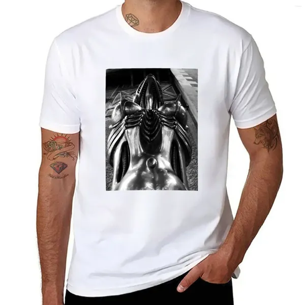 Polos de hombre Museo H R Giger. Estatua de entrada. Camiseta Gruyeres Suiza, camisetas divertidas de verano, camisa negra, ropa para hombre