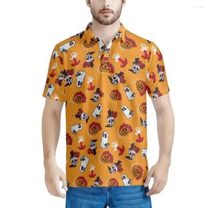 Polos pour hommes Costumes d'Halloween Crâne Rose Bougie Fond Orange Été Shorts Manches Polo Vêtements D'affaires T-shirt Marque