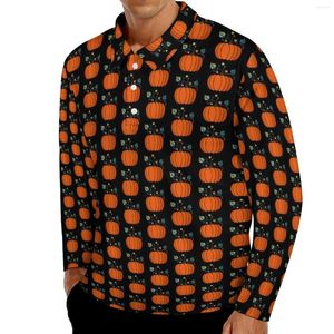 Polos pour hommes Halloween Citrouille Polos décontractés T-shirts à imprimé végétal T-shirts à manches longues Chemise imprimée Quotidien Esthétique Vêtements surdimensionnés Cadeau