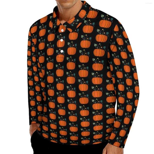 Polos para Hombre Calabaza De Halloween Polos Informales Camisetas con Estampado Vegetal Camisa Estampada De Manga Larga Estética Diaria Ropa De Gran Tamaño Regalo