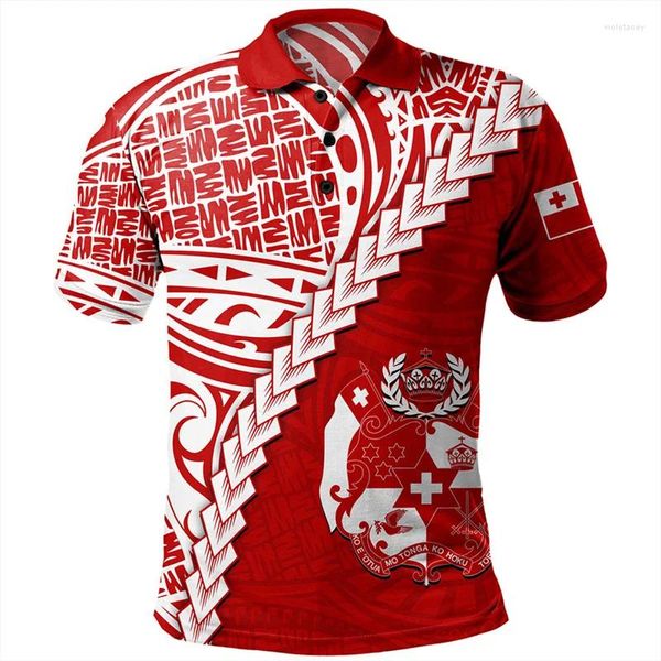 Polos pour hommes Hawaiian 3D Polon Tonga Polo Tribal Men Modèse Polynésien à manches courtes T-shirts Summer