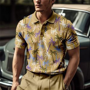 Polos pour hommes chemise hawaïenne pour hommes revers Polo mode plage cocotier t-shirt vacances hauts à manches courtes mâle vêtements amples