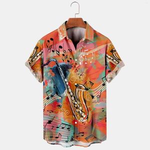 Herenpolo's Hawaiiaans shirt Muzieknoot Instrument Print Korte mouw Retro Mode Heren Casual Style Streetwear Summer Beach Top