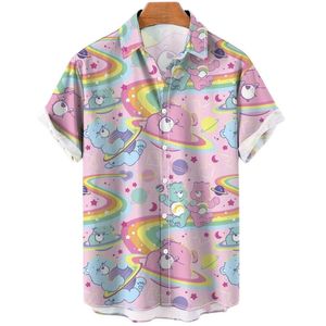 Herenpolo's Hawaiiaanse overhemden Regenboog Beer Kawaii Tops Ropa Hombre Verano Casual Schattig Oversized Dames Camisa Manga Corta 230303