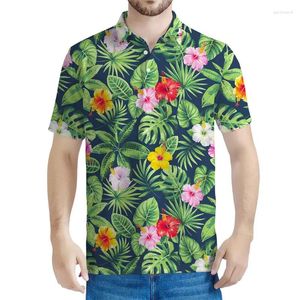 Heren Polos Hawaiian Tropical Flower 3D Gedrukt Polo Shirt For Men Summer Street Korte mouwen planten Patroon oversized T-shirt tops