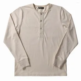 Herenpolo's Henley-kraag T-shirt voor heren, lange mouwen, slank, puur katoen, safari, motorfiets, westerse stijl, lente herfst, vintage kleding