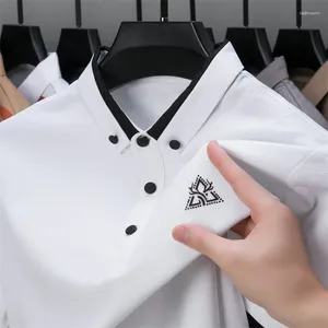 Polos para hombre, Polo de diseñador de marca de gama alta, camiseta de manga corta con estampado de diamantes de verano, moda británica, ropa transpirable para hombre