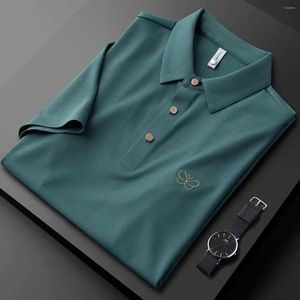 Polos pour hommes Haut de gamme Mode Papillon Brodé Polo Chemise À Manches Courtes Pour Hommes 2023 Été Casual Coréen Élastique Glace Soie Revers