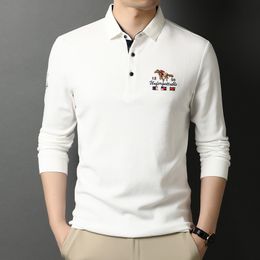 Polo's high-end luxe herenpolo shirts 100% katoenen revers borduurwerk Koreaanse trend mode casual bodem met lange mouwen herfst 230329