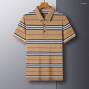 Polo's high-end luxe zijden gebreide poloshirt 2024Summer Rapel Stripe Half Mouw Solid ademende t-shirt zakelijke herenkleding