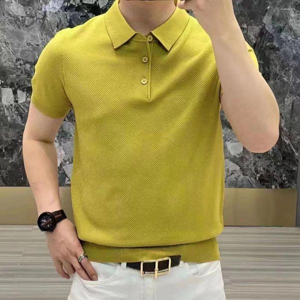 Polos de gama alta para hombre, tejido de punto de verano, patrón de piña, cuello de negocios Jacquard, Polo de tendencia sólida para hombre, camisetas, Tops