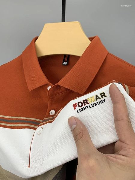 Polos para hombre, Polo de manga corta 95% algodón de alta calidad, Color de contraste a rayas, camiseta de lujo con bordado de tendencia de verano para hombre