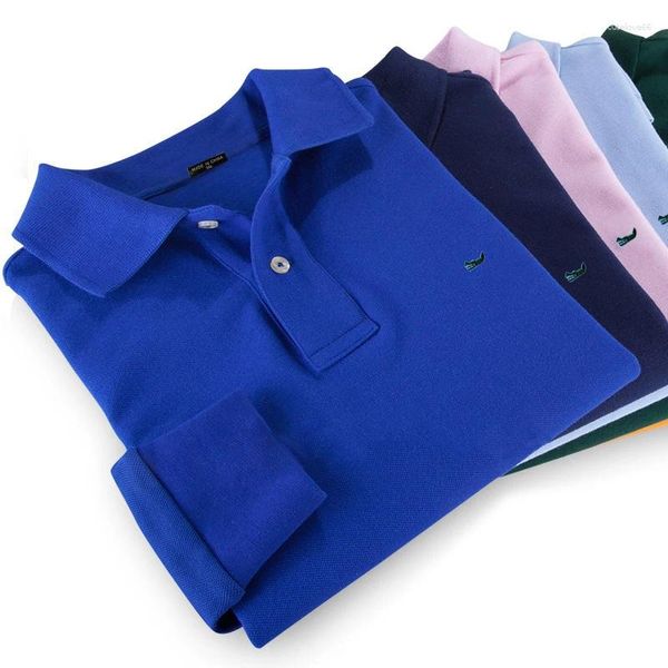 Polos pour hommes Haute Qualité Coton Polo Chemise Hommes Marque Logo Fit À Manches Longues Business Casual Mâle Surdimensionné T-shirt 812