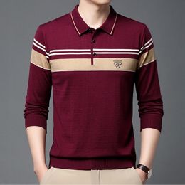 Herren-Polohemden, hochwertige, modische Herren-Poloshirts mit lässigem Revers, schmaler Passform und langen Ärmeln, atmungsaktive Wollstrick-Soft-Business-Tops 230704