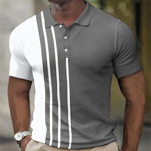 Polos pour hommes Polo pour hommes de haute qualité rayures à manches courtes T-shirts décontracté bouton d'affaires hauts t-shirts vêtements d'été pour garçons 230418