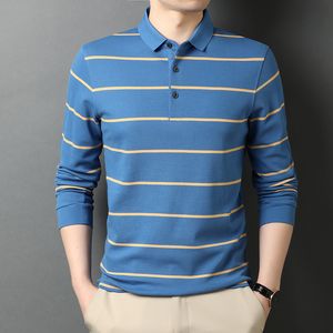 Polo's van heren van hoge kwaliteit Polo shirt Lange mouw Lange en herfst 100 katoenmode Stripe Business Casual T -shirt Men Top 221122