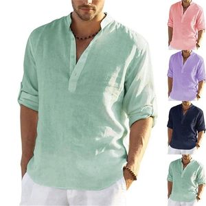 Polos pour hommes de haute qualité printemps/été à manches longues en coton et lin chemise affaires décontracté coupe ample T-shirt haut S-5XL