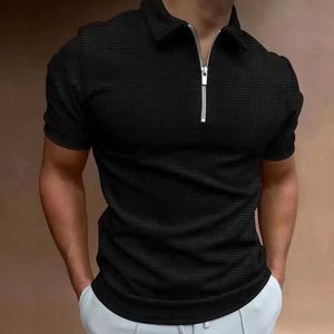 Men's Polos Homme Zip Waffle Polo Couleur Unie T - Shirt Manches Courtes Chemise Casual Slim Summer 2023 Jogging Fitness Jersey Z240529