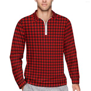 Polos pour hommes Houndstooth Imprimer Casual T-shirts Homme Rouge et Noir Polos à manches longues Col Cool Spring Chemise personnalisée Plus Taille 4XL 5XL