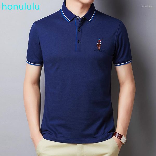 Polos para hombre, polo de solapa de algodón con cuentas de seda helada y manga corta, chaqueta de media manga bordada delgada para jóvenes de tendencia de verano 2023