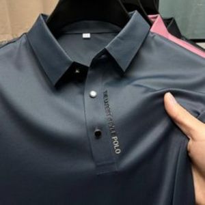 Heren Polo Ijs Zijde Geborduurd Poloshirt Herfst/Zomer Hals Elastisch T-shirt Koreaanse Mode Korte Mouw Casual Clothi