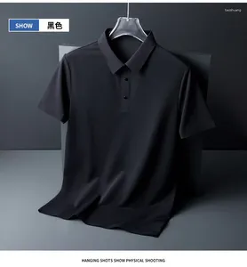 Polos pour hommes T-shirt sans trace en soie glacée léger affaires couleur unie demi-manches haut lisse respirant POLO
