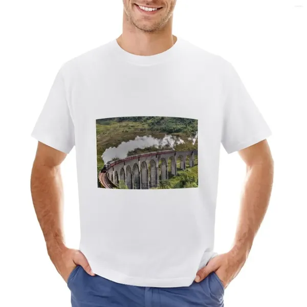 Polos pour hommes Train à vapeur Jacobite Viaduc de Glenfinnan en Écosse. T-Shirt vêtements Vintage noirs t-shirts à séchage rapide hommes