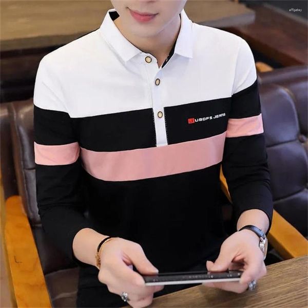 Polos pour hommes Mode japonaise et coréenne Printemps Automne T-shirt à manches longues Polo Contraste Business Casual Youth Top